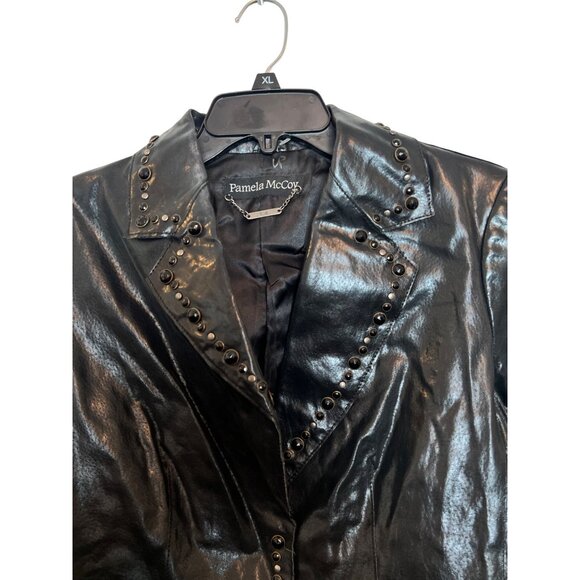 Pamela McCoy  Black Studded Genuine Leather Jacket With Embellished Back Desig - Picture 6 of 6
